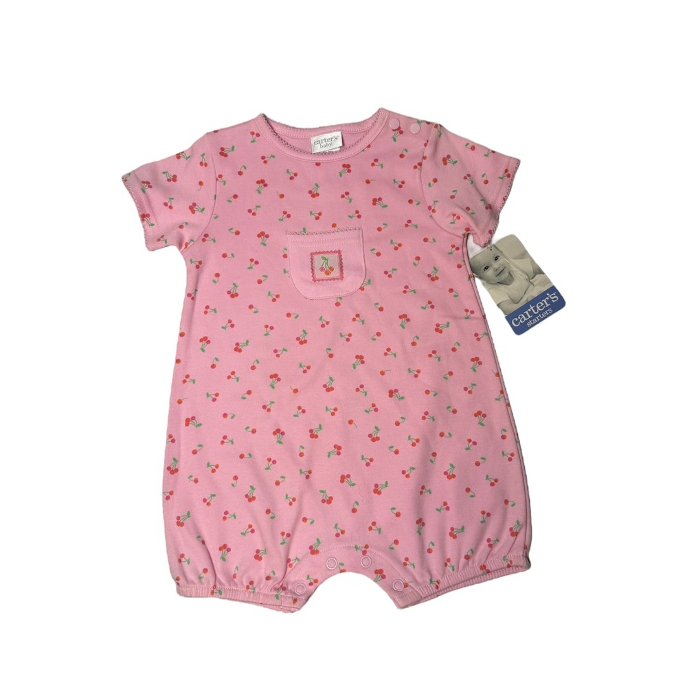 Vintage Carters Baby Girls Pink Cherry Print Bubble Romperโ 3-6M NWT 019-324